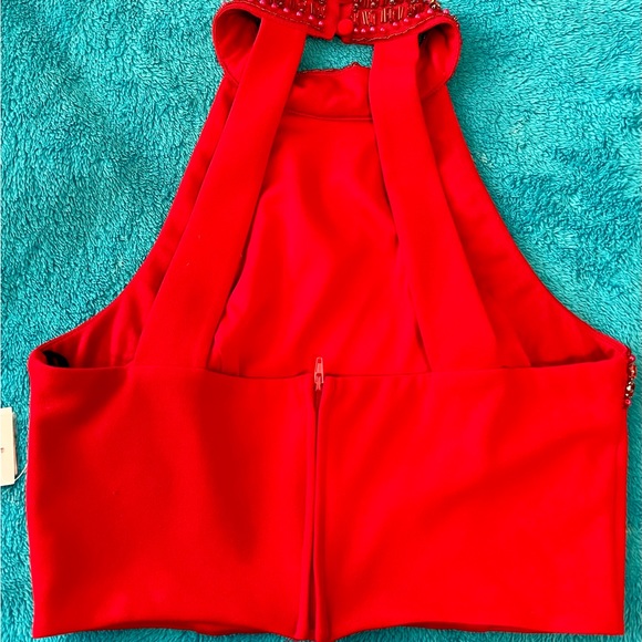 Red Prom Dress with Bead Trim - Picture 12 of 13